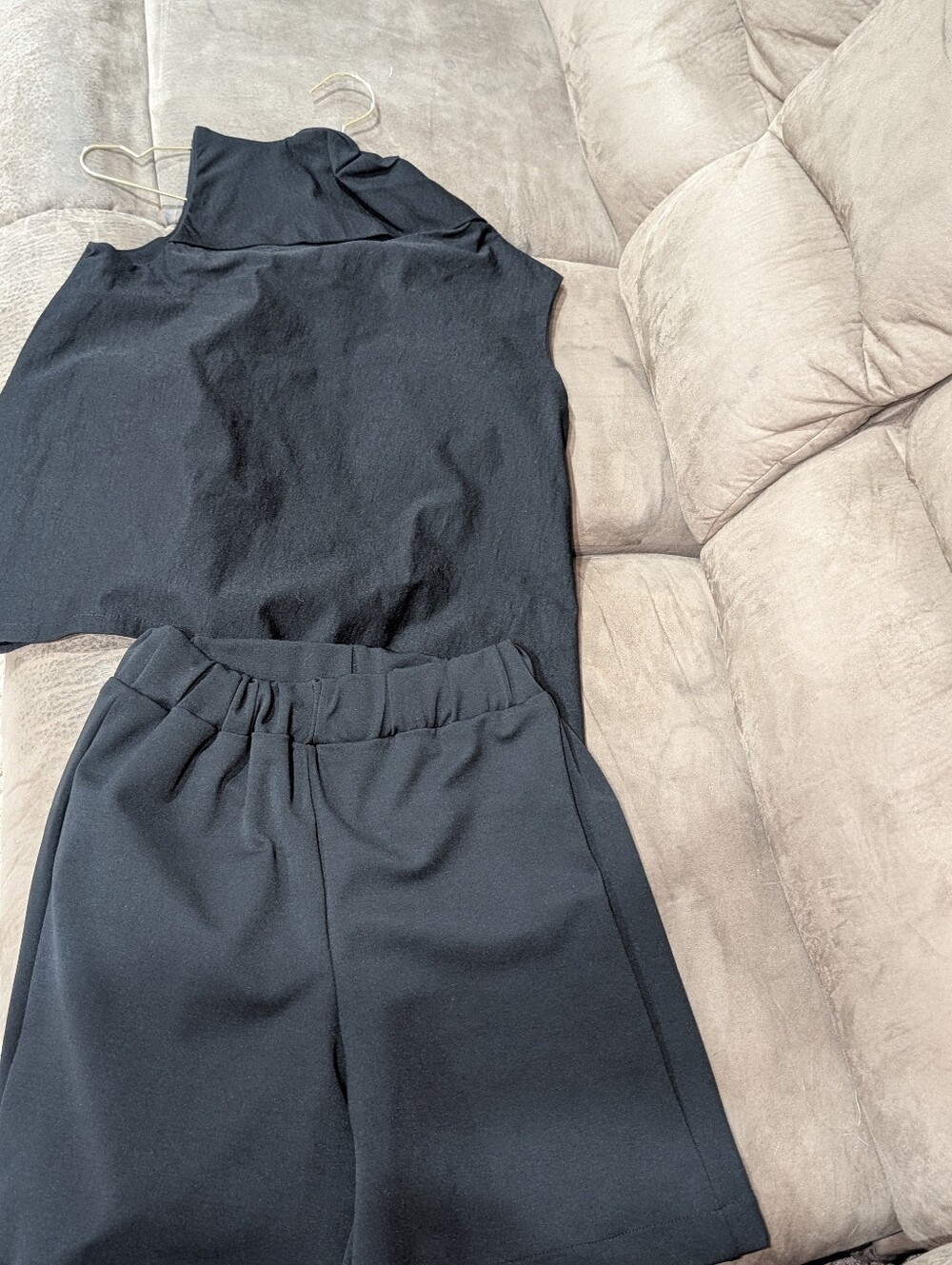 Black High-Waist Pull-On Shorts & Crop Top Set